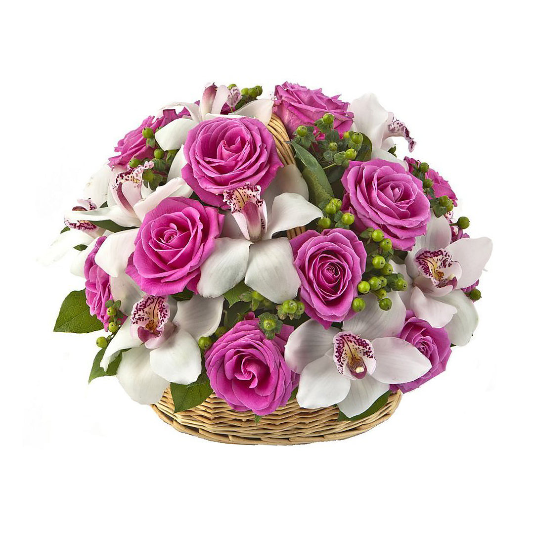 Basket pink Rose flowers, Flower Arrangement