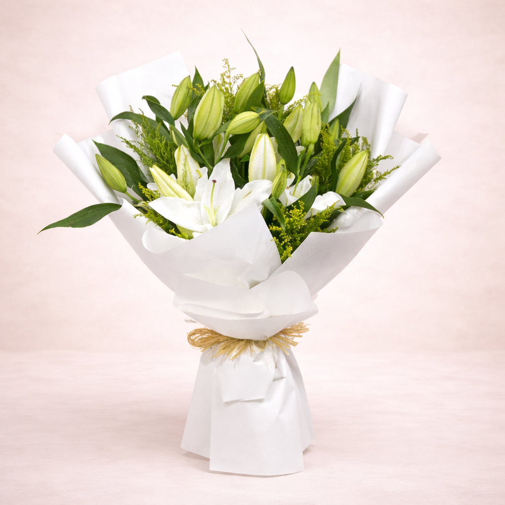 Elegant White Casablanca Bouquet – 10 Stems
