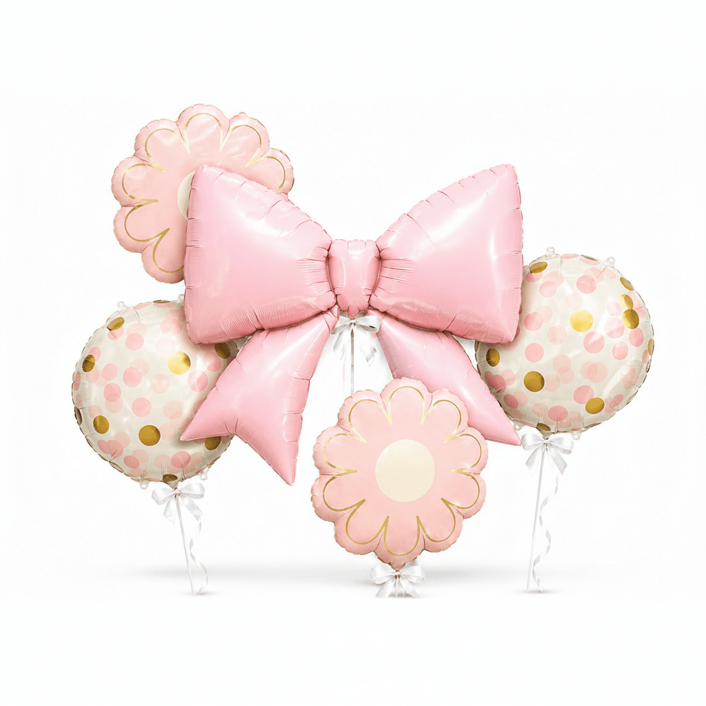 Pink Bow Balloon Bouquet with Floral Confetti Accents-italianflowerkw