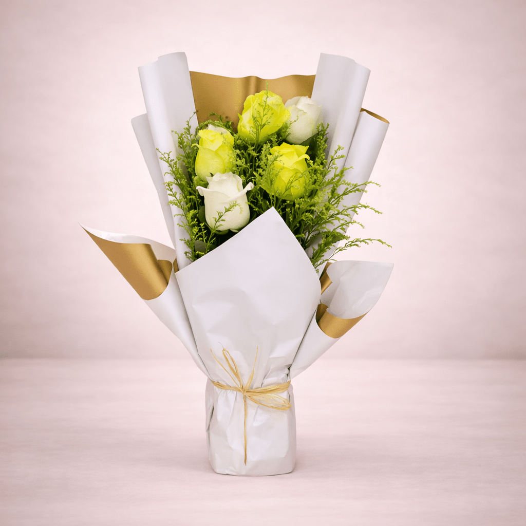 Yellow & White Roses Luxury Bouquet-italianflowerkw
