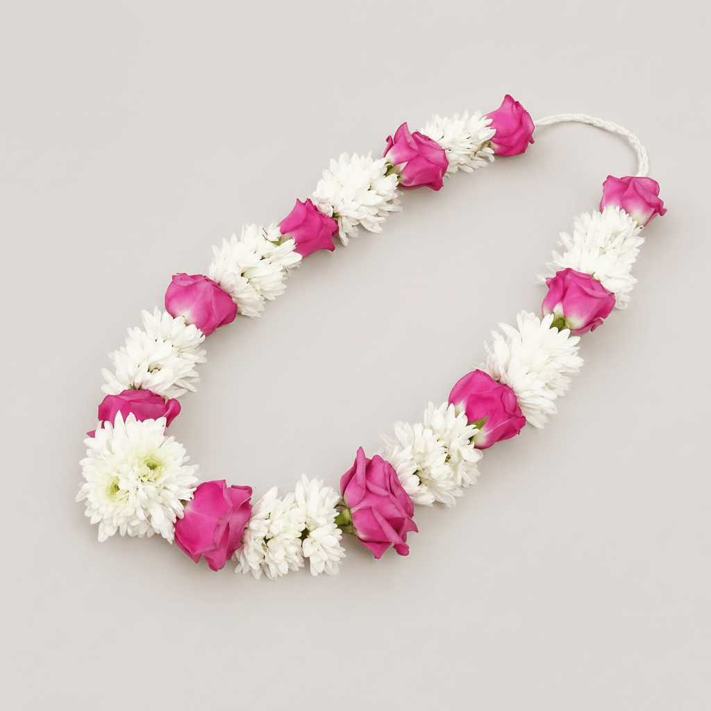 Pink Roses & White Chrysanthemum Garland-italianflowerkwPurple and White Flower Garland