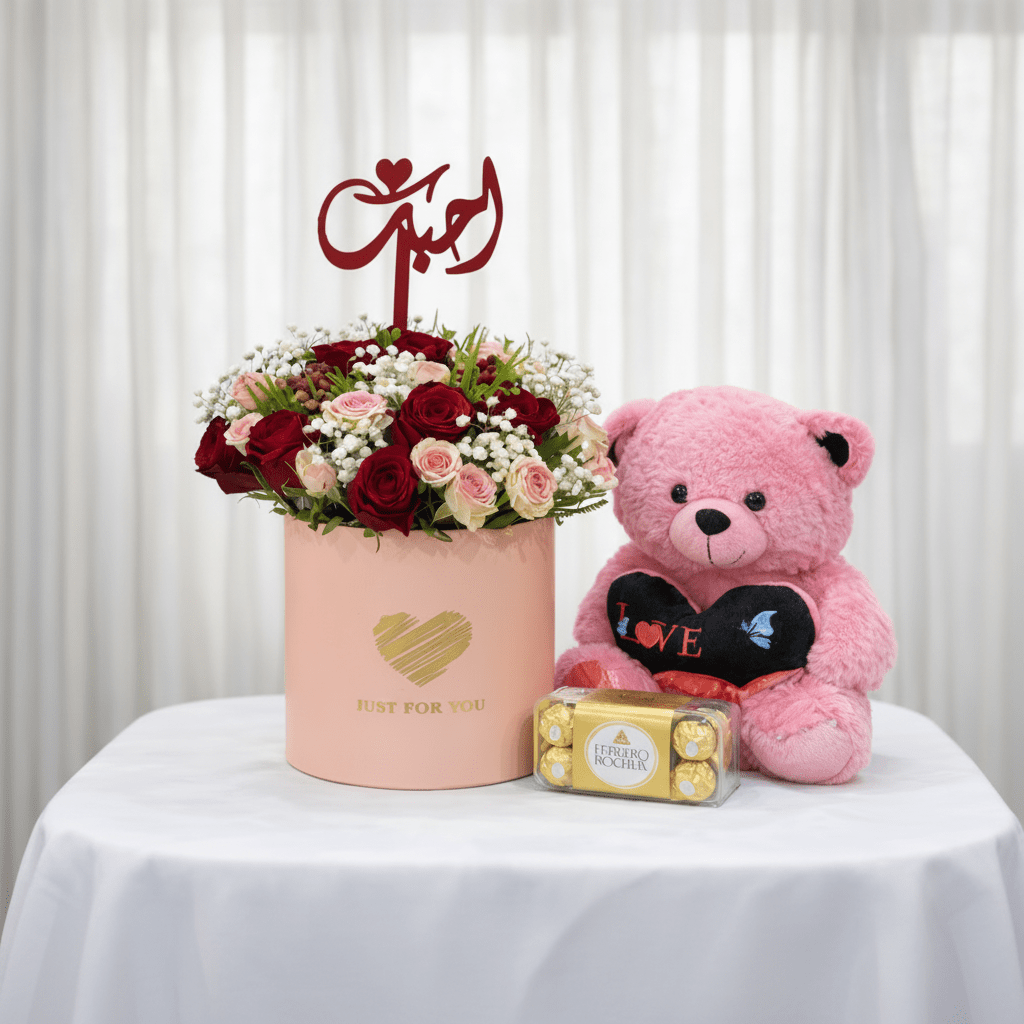 Gerbera Flower Vase with Chocolates & Teddy Bear-italianflowerkw
