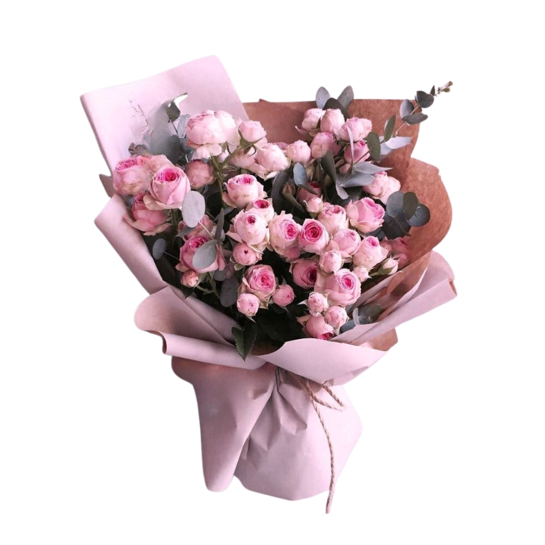 pink baby roes hand bouquet