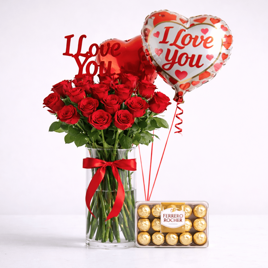 Romantic rose and chocolates arrangement - italianflowerkw