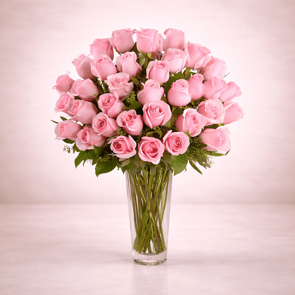 30 Pink Roses Vase Arrangement italianflowerkw-italianflowerkw