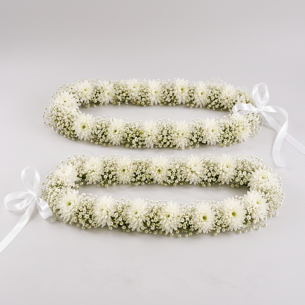 White Chrysanthemum & Baby's Breath Garland Lei (Set of 2)-italianflowerkw