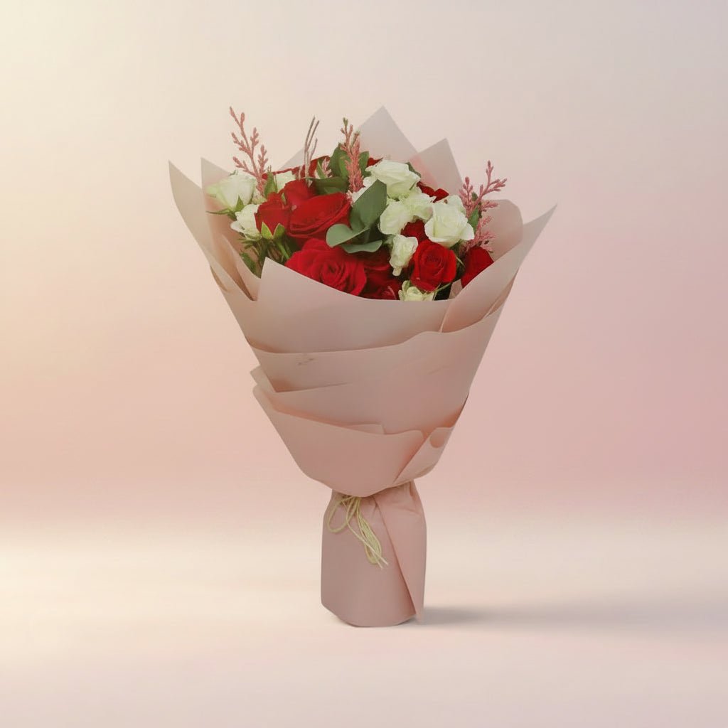 Enchanting Red and White Bouquet 10 Piece Floral Arrangement.-italianflowerkw