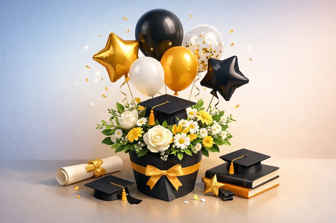 تنسيق graduation flowers with balloons للتخرج