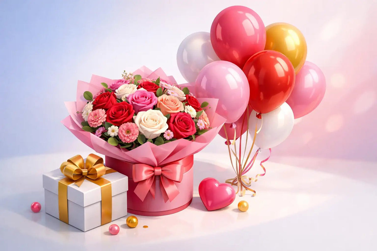 كيفية تنسيق ورد مع بالونات لهدية تبهج الجميع - italianflowerkw