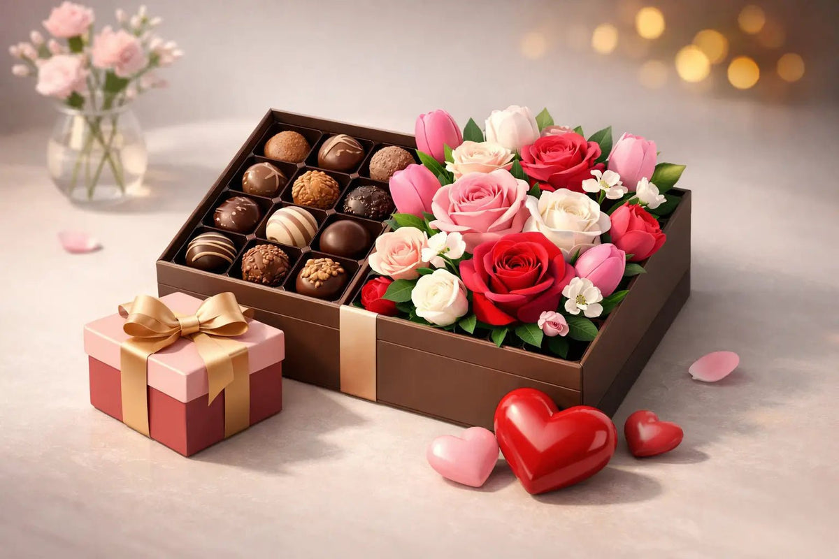 تنسيق ورد وشوكولاتة لهدية تترك أثراً جميلاً - italianflowerkw