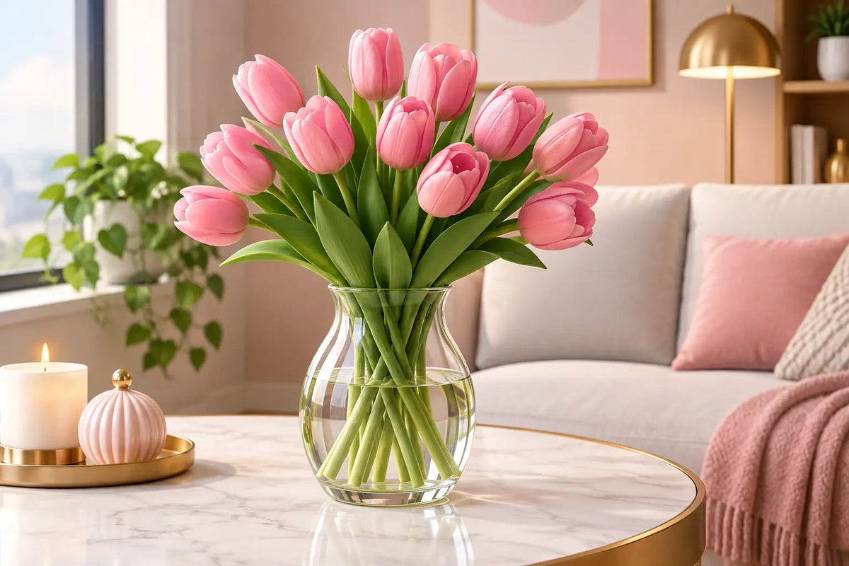 تنسيق توليب وردي في مزهرية زجاجية لكل مناسبة - italianflowerkw