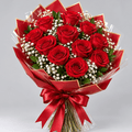 12 Red Roses Bouquet Kuwait in Red & Gold Wrapping-italianflowerkw.