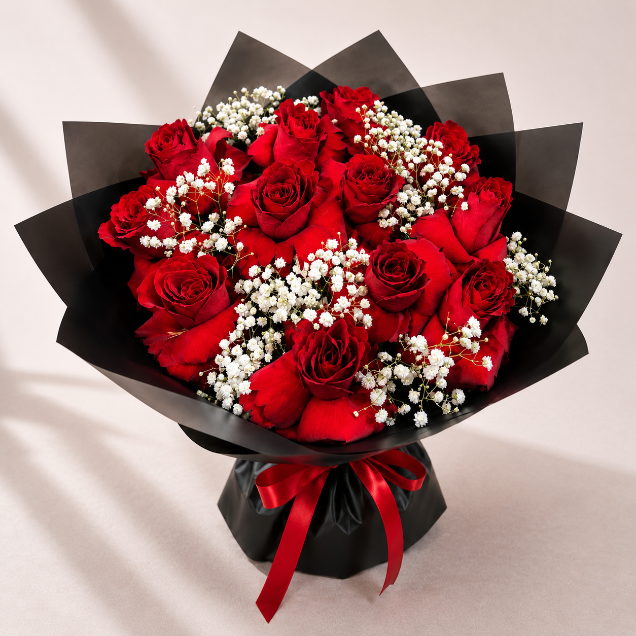 15 Red Roses Bouquet with Baby's Breath-italianflowerkw