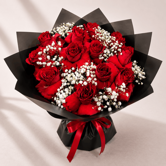 15 Red Roses Bouquet with Baby's Breath-italianflowerkw