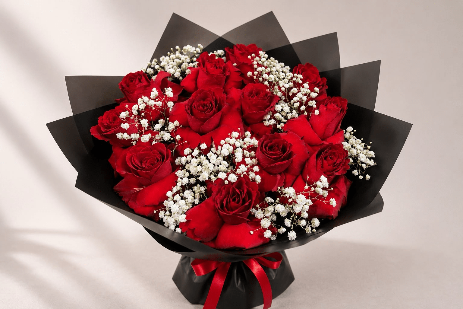 15 Red Roses Bouquet with Baby's Breath-italianflowerkw