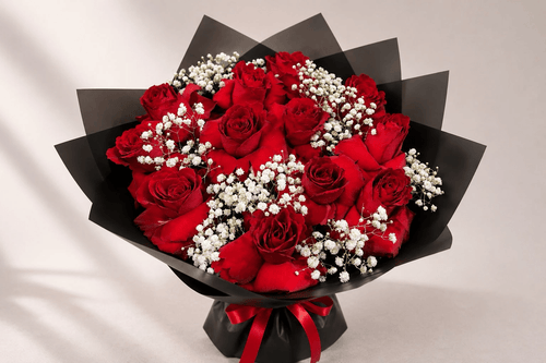15 Red Roses Bouquet with Baby's Breath-italianflowerkw