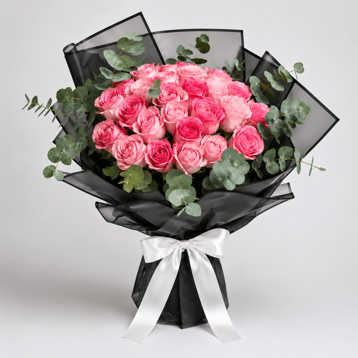 25 Pink Roses Bouquet with Eucalyptus-italianflowerkw