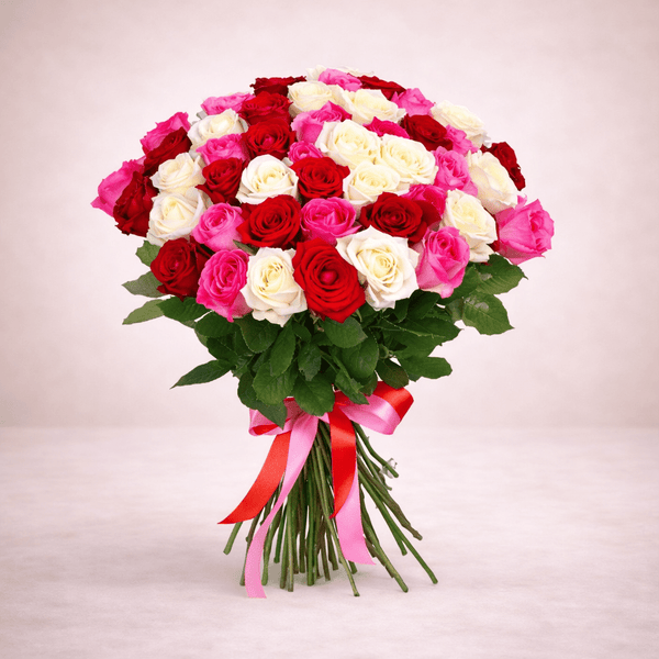 30 Mixed Roses (Red • Pink • White) - italianflowerkw