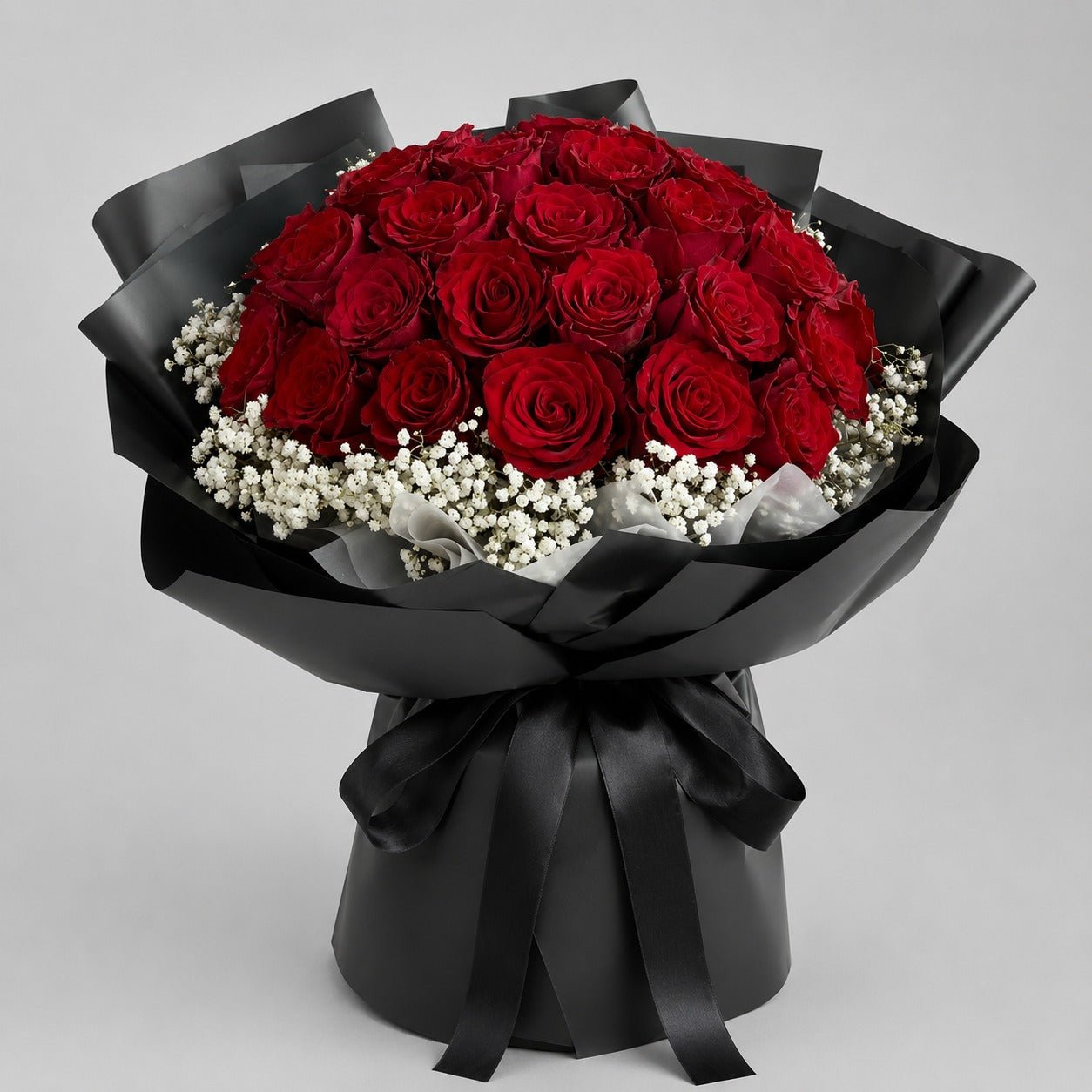 30 Red Roses Bouquet with Gypsophilia-italianflowerkw