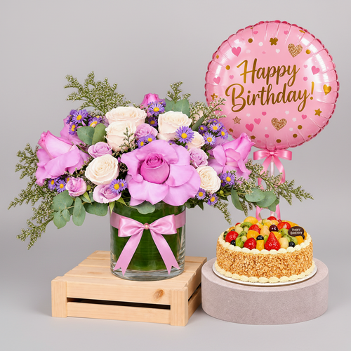 Birthday Blooms & Cake Gift Bundle-italianflowerkw