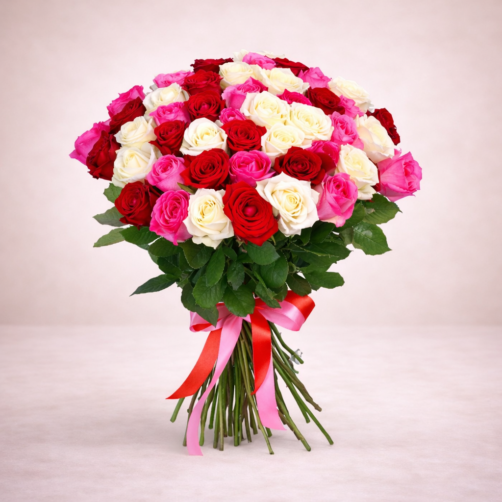 30 Mixed Roses (Red • Pink • White)