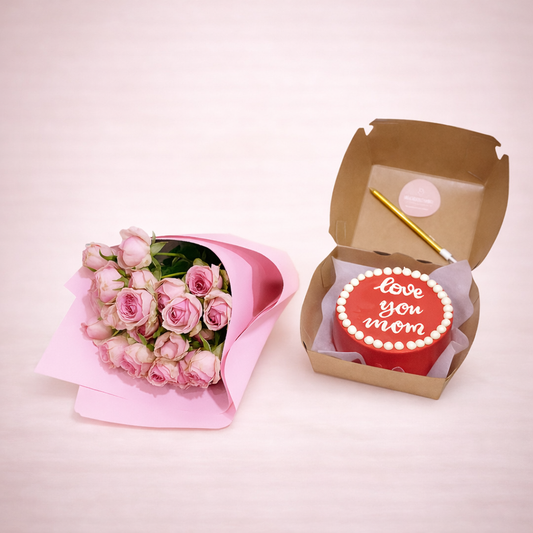 Mom Cake with 5 Pink Mini Roses – Serves 2