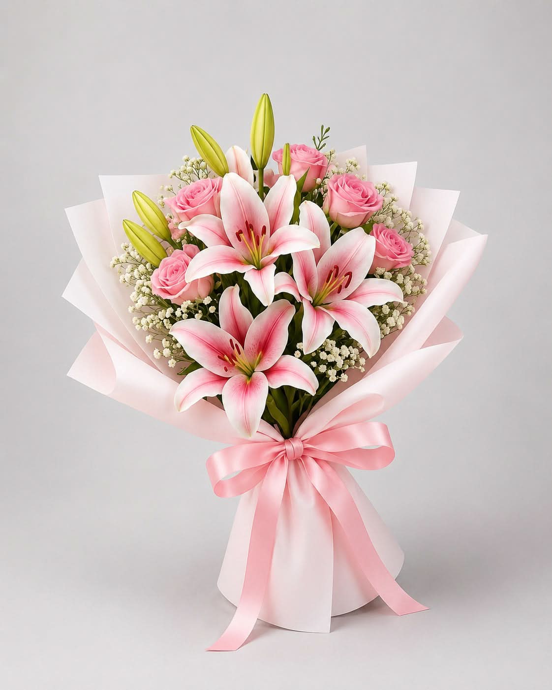 Pink Lilies and Roses Bouquet
