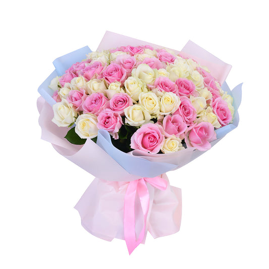 Pink and white rose hand flower bouquet