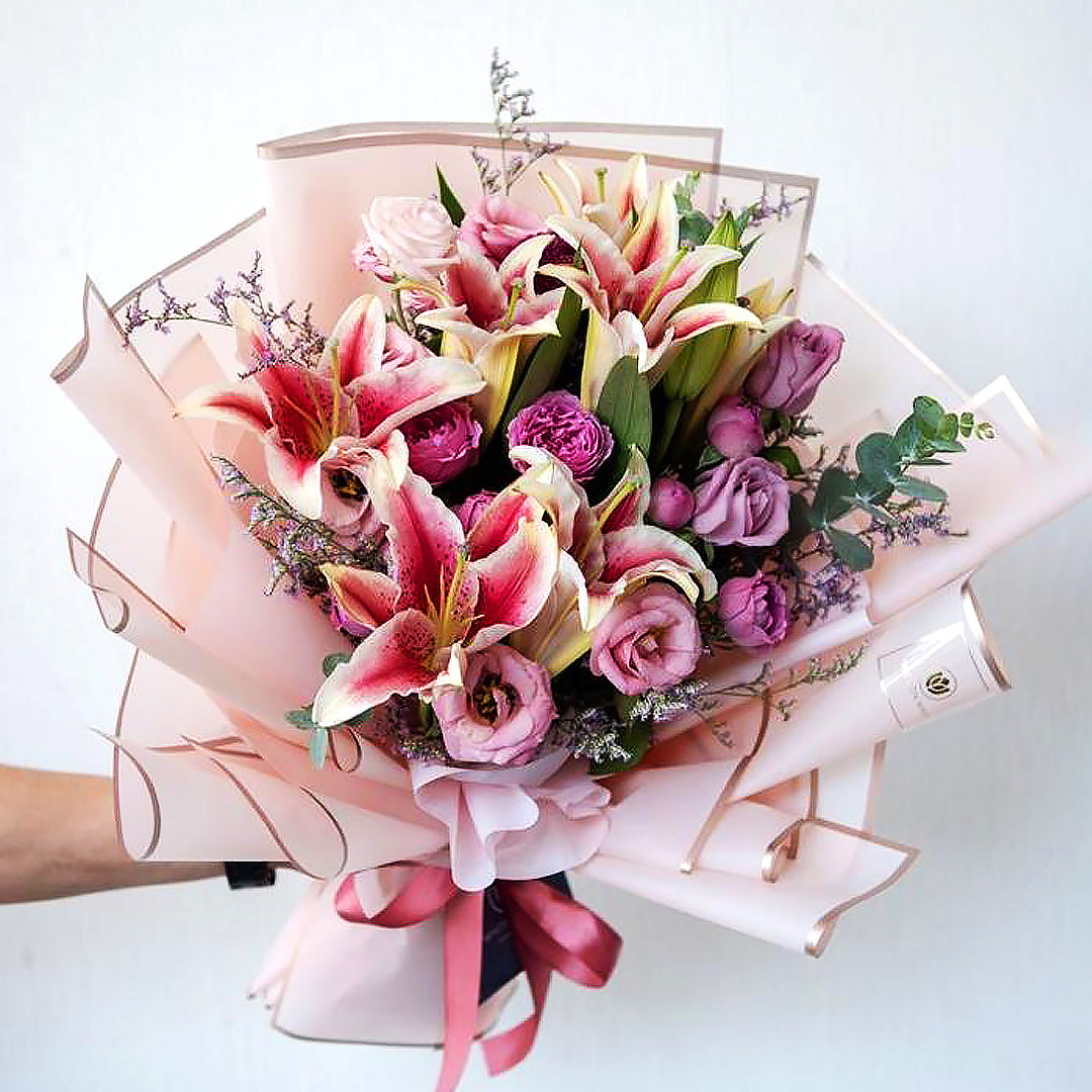 Pink Lillium hand flower bouquet