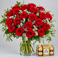 Romantic Red Rose Vase Arrangement Kuwait Delivery & Flower Chocolate Combo Gift-italianflowerkw
