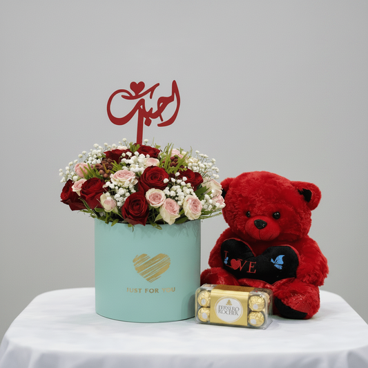 Romantic Roses, Teddy & Ferrero Gift Set-italianflowerkwRomantic Gift Flower