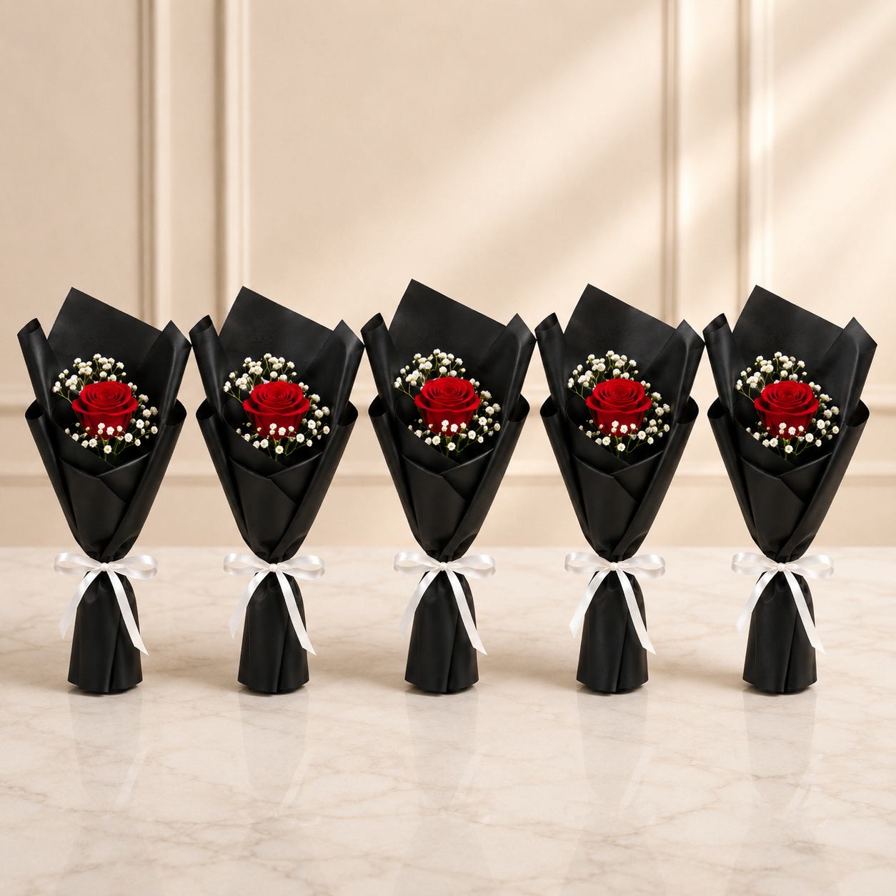 Single Red Rose Bouquet in Black Wrap-italianflowerkw