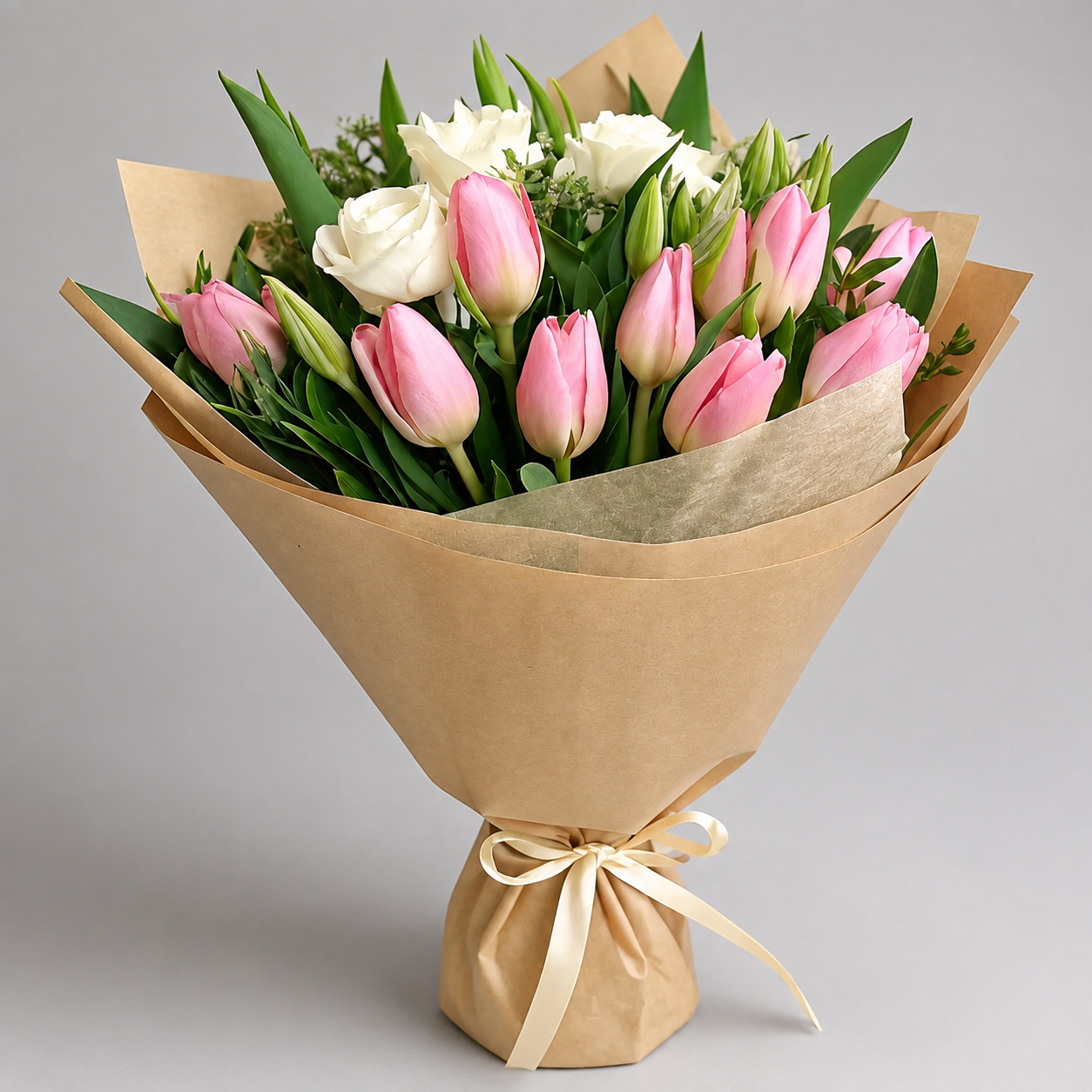 Pink Tulips & White Roses Bouquet