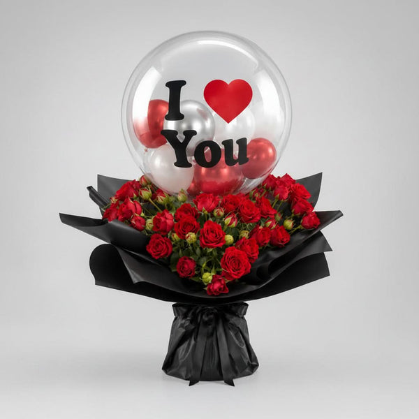 Baby Roses Bouquet with Balloon Surprise-italianflowerkw