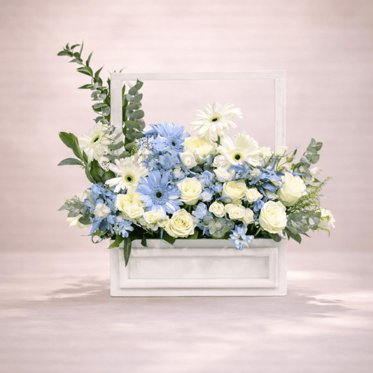 White & Blue Fresh Flower Arrangement.-italianflowerkw Flower