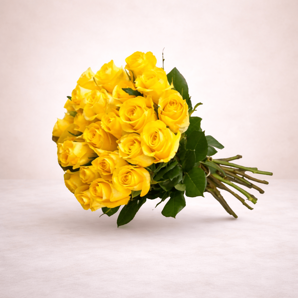 25 Yellow Roses White Wrapping Bouquet-italianflowerkw