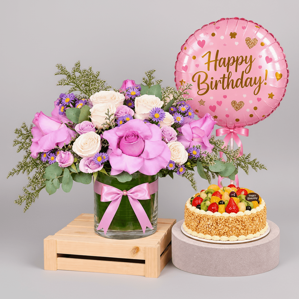 Birthday Blooms & Cake Gift Bundle-italianflowerkw