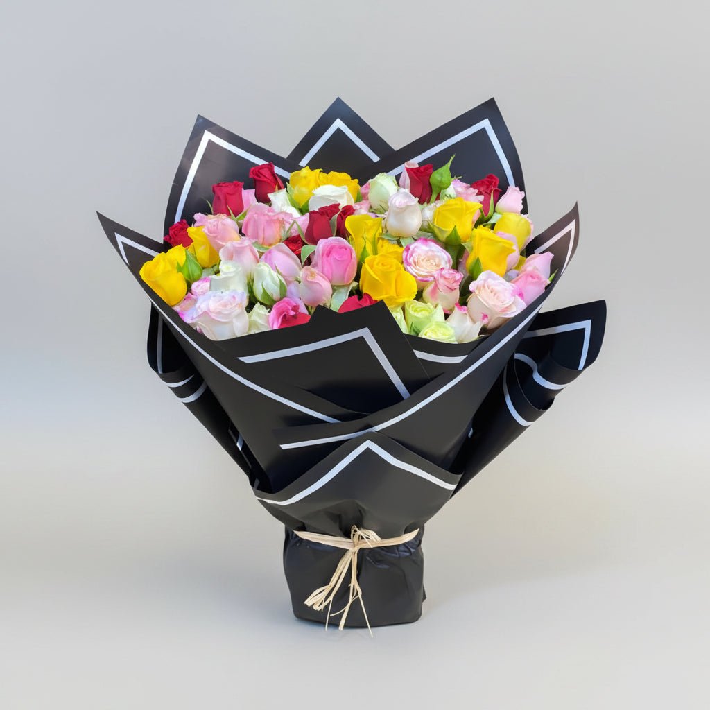 Blissful Baby Rose Bouquet in Black Wrap-italianflowerkw