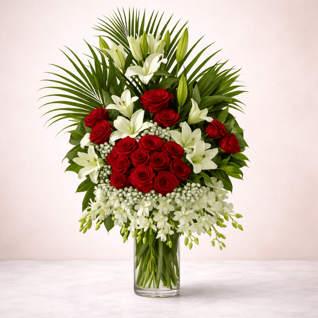 Mix Flowers Bouquet & Chocolates Gift Set Same Day Delivery-italianflowerkwRed and White Flower