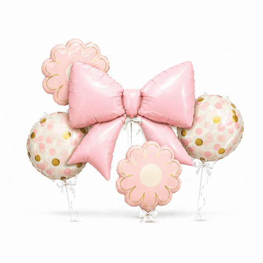 Pink Bow Balloon Bouquet with Floral Confetti Accents-italianflowerkw