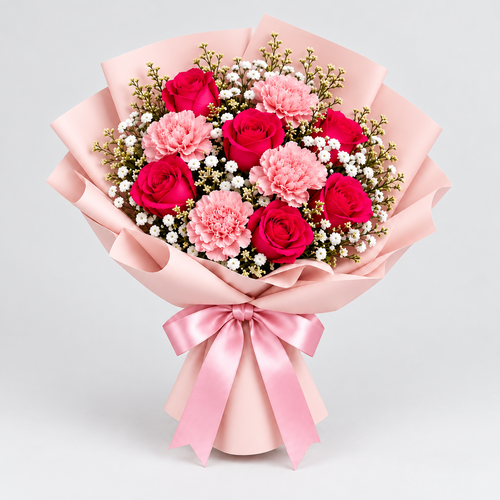 Blush & Crimson pink Carnation Bouquet-italianflowerkw