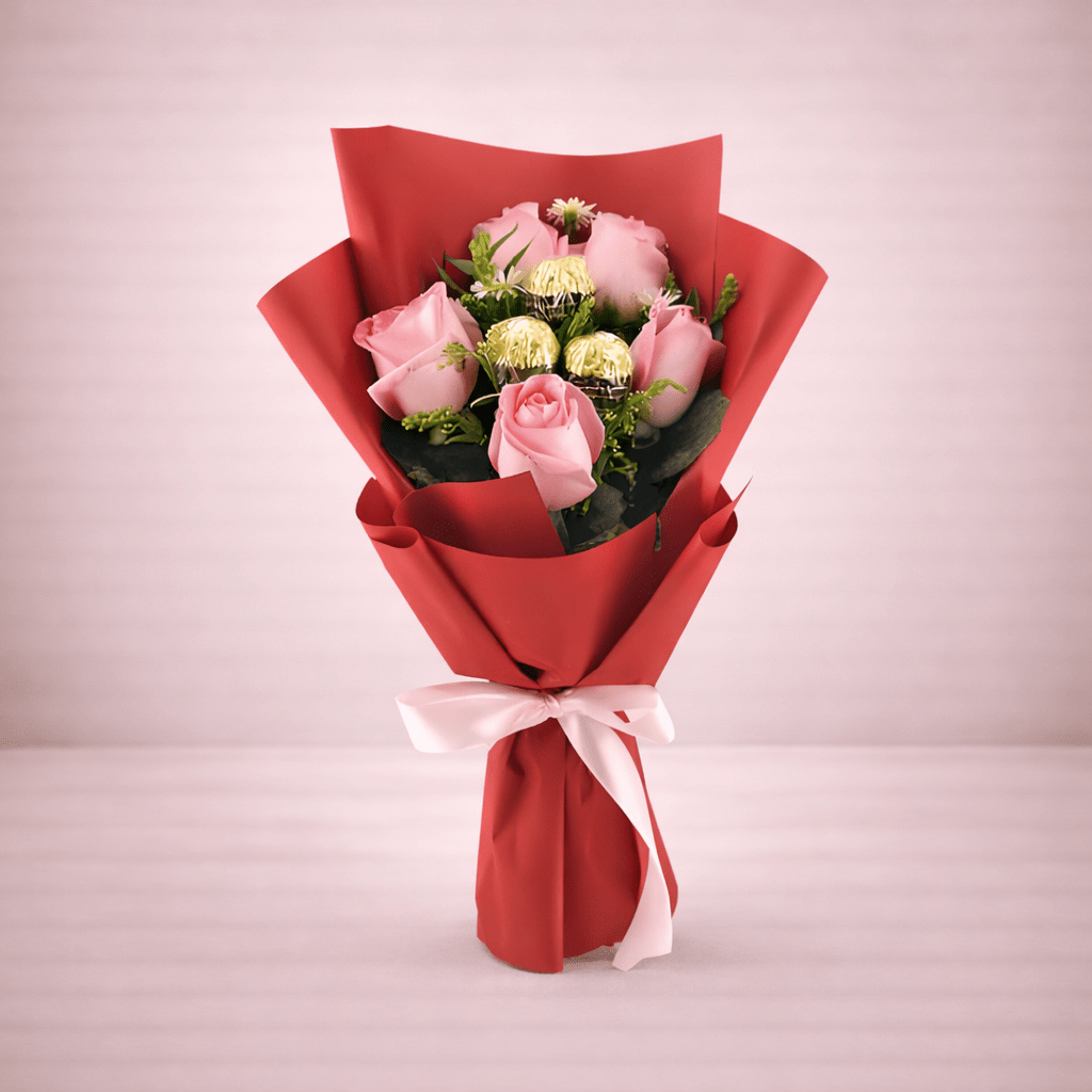 Pink Roses & Ferrero Chocolate Bouquet-italianflowerkwPink Rose Bouquet