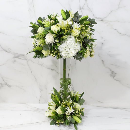 Casablanca and hydrengea flowers with glass vase cylinder. - italianflowerkw