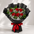 Classic Red Roses Bouquet in Black Wrap-italianflowerkw