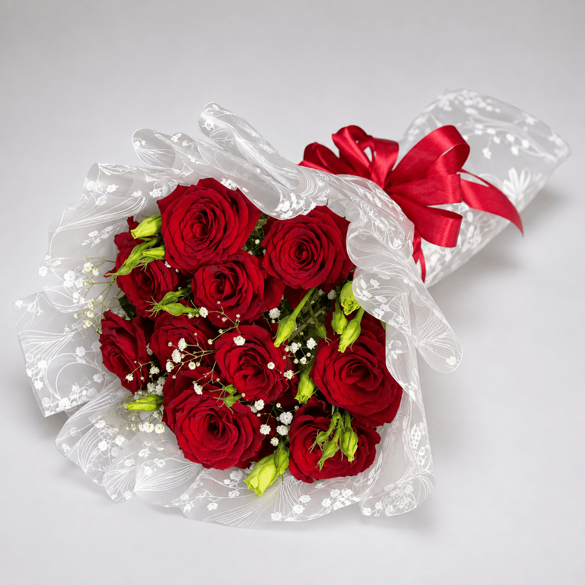 Romantic Red Roses Bouquet with Baby's Breath-italianflowerkw