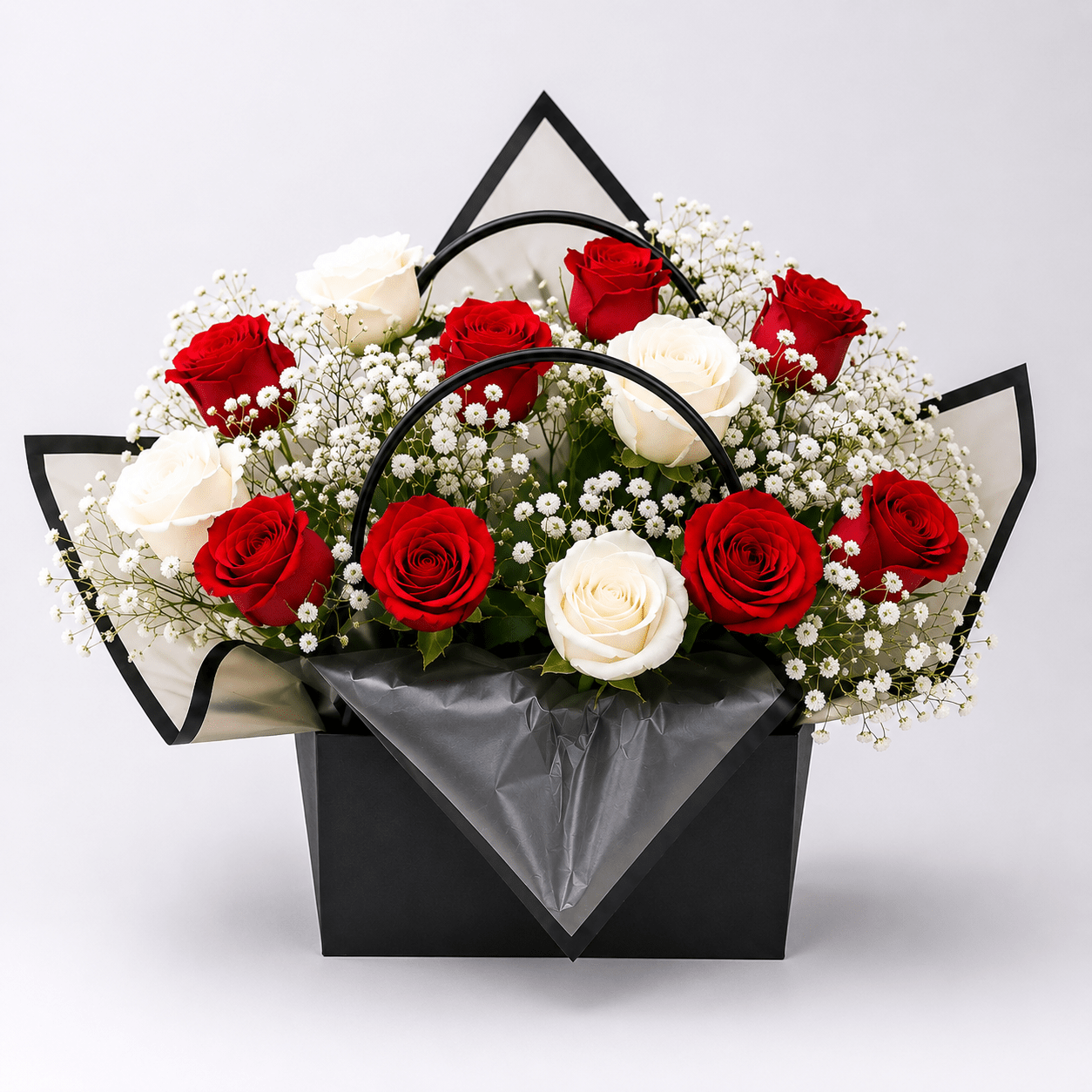 Classic Red & White Rose Bag Arrangement-italianflowerkw