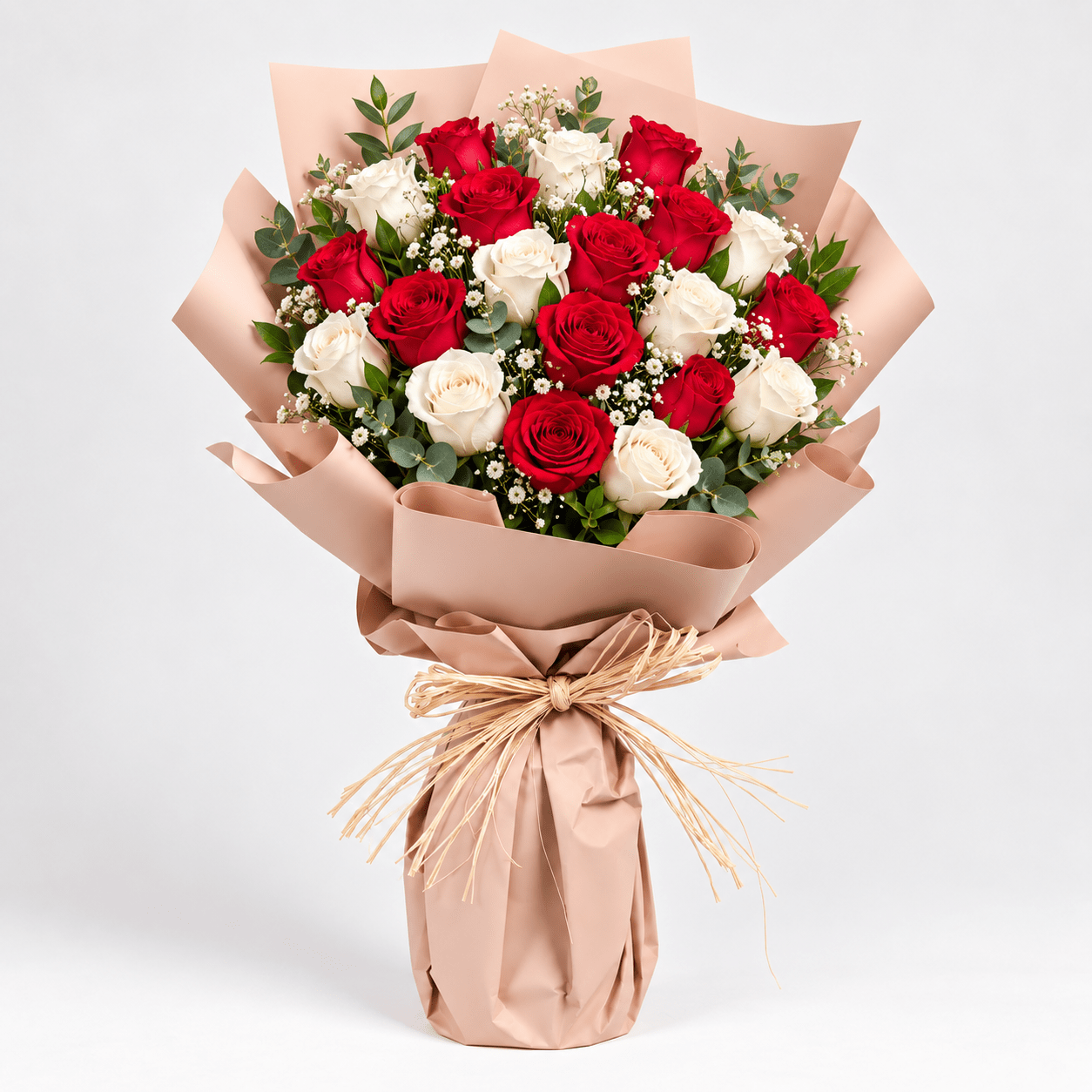 Classic Red & White Roses Bouquet-italianflowerkw