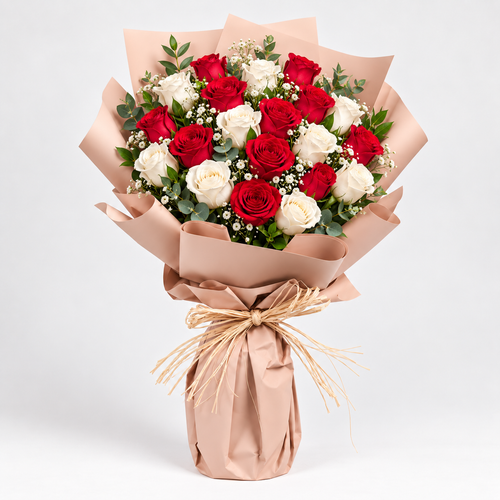 Classic Red & White Roses Bouquet-italianflowerkw