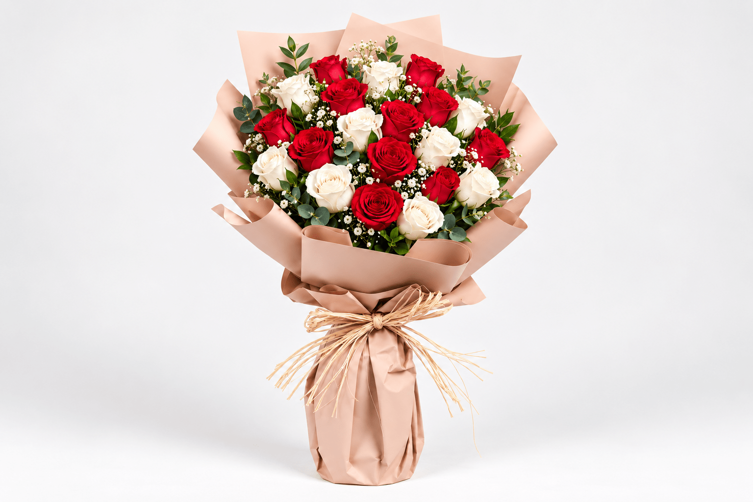 Classic Red & White Roses Bouquet-italianflowerkw