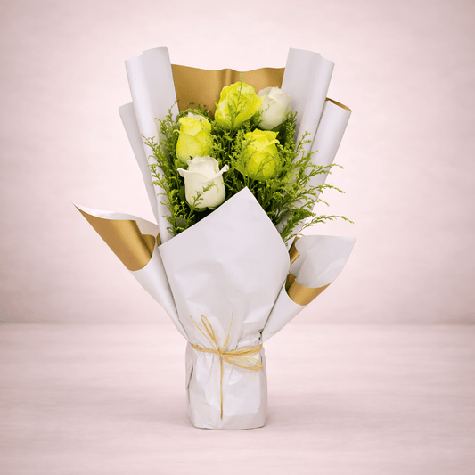 Yellow & White Roses Luxury Bouquet-italianflowerkw